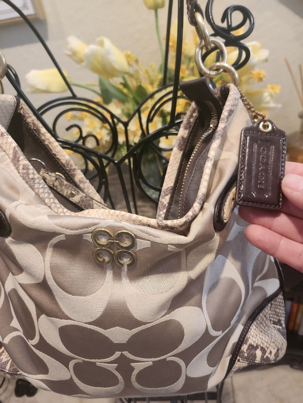 Coach Colette Signature snake-embossed leather trim Hobo Bag - Picture 2 of 7